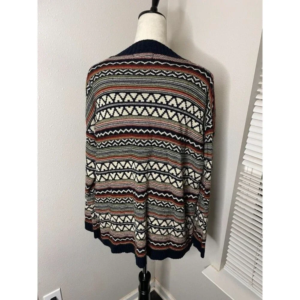 Altar’d State Fair Isle Open Front Cardigan Navy Multicolor Boho Sweater